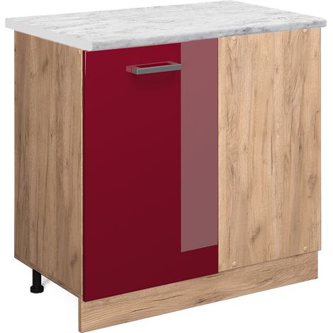 Mobile ad angolo cucina R-Line, Rosso bordeaux lucido, 86 cm PL Marmo, Vicco