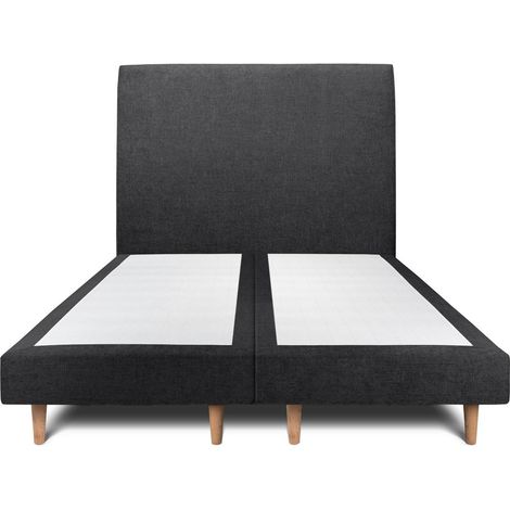 Lit 180x200cm avec tête de lit tapissier tissu et double sommier tapissier noir Hauteur totale : 29cm (1/5)