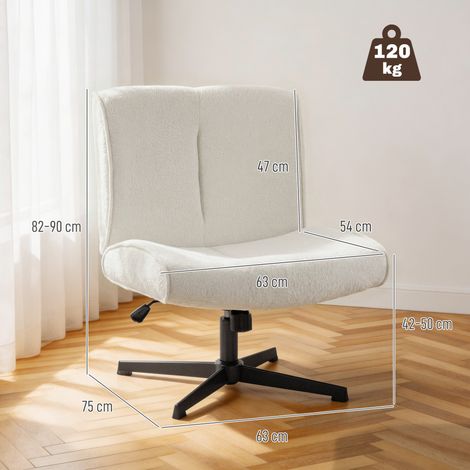 Fauteuil pivotant à 360 degrés, réglable en hauteur, en velours en forme de larme, sans accoudoirs, couleur crème. (1/5)