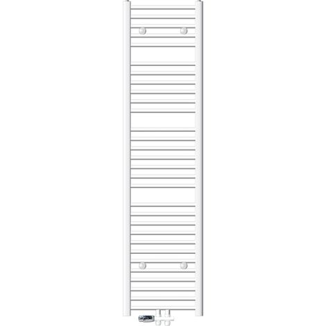 ECD Germany Badheizkörper Mittelanschluss 400 x 1800 mm Weiß gerade mit Thermostat und Anschlussgarnitur Durchgang Boden Weiß - Heizkörper Heizung Handtuchwärmer Handtuchtrockner Handtuchheizkörper