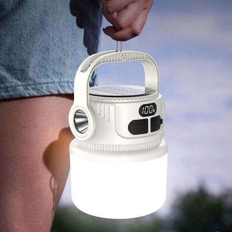 Lampe solaire de camping - Lampe portable d'extérieur - Capacité 1200 mAh - Blanche-AquaForge (1/4)