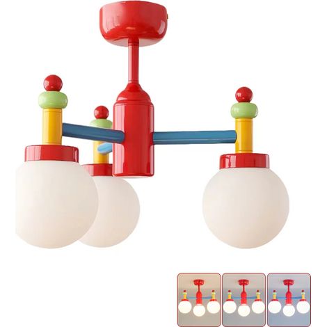 Lustre à 3 ampoules, Suspensions vintage, Plafonnier coloré, Suspension en métal avec abat-jour en verre, 3 températures de couleur réglables (1/5)