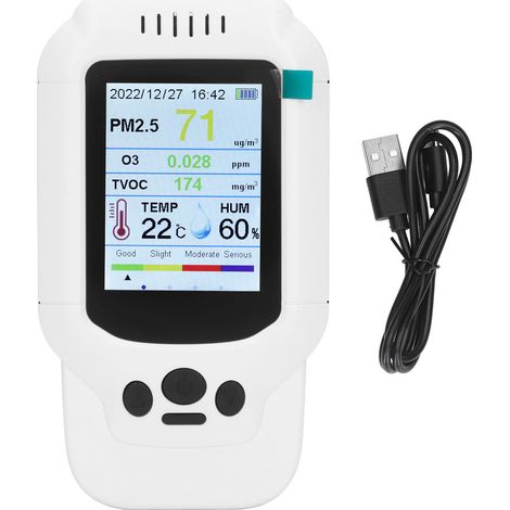 Détecteur d'Ozone 7-en-1, mesureur de concentration O3, particules fines PM2.5/PM1.0/PM10, thermomètre-hygromètre, capteur TVOC, analyseur de qualité de l'air (1/5)