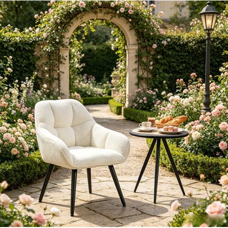 Fauteuil d'appoint 52x78,5x53,5 cm en tissu crème, facile à monter pour salon FloraGrace (1/4)