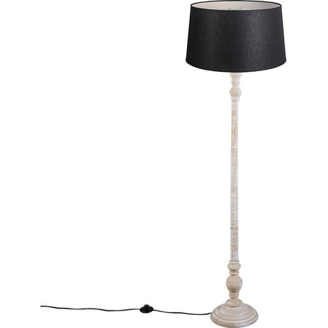 Landhaus Stehlampe beige mit schwarzem Leinenschirm - Classico (1/4)