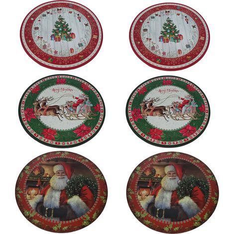 Set 6 Sotto piatti decorazioni natalizie 33 cm albero di natale babbo slitta e renna tavola elegante