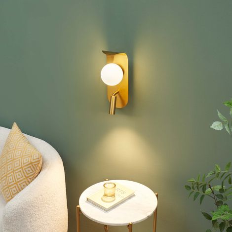 Kosilum – Applique murale dorée avec liseuse orientable et boule en verre – Design moderne pour chambre – Installation horizontale ou verticale (1/5)