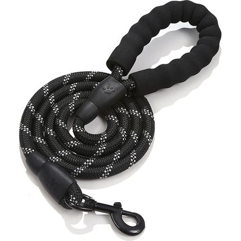 Hundeleine, 150 cm, strapazierfähige Hundeleine mit Doppelgriff und reflektierenden Fäden für kleine, mittlere und große Hunde zum Spazierengehen und Joggen (Schwarz) (1/3)