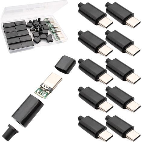 Paquete de 10 conectores USB 3.1 Tipo C macho SMT de 24 pines, conector USB AC soldable con carcasa negra. (1/5)