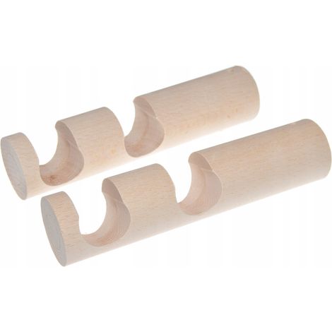 Support double en bois pour tringle à rideaux moderne, diamètre 28 mm, brut, 2 pièces. (1/5)