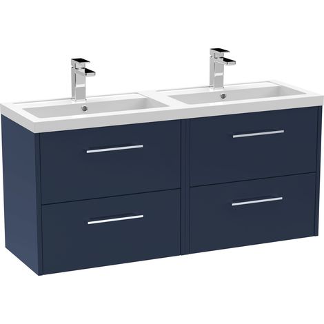 Hudson Reed Juno Wall Hung 4-Drawer Vanity Unit with Double Basin 1200mm Wide - Midnight Blue (1/5)