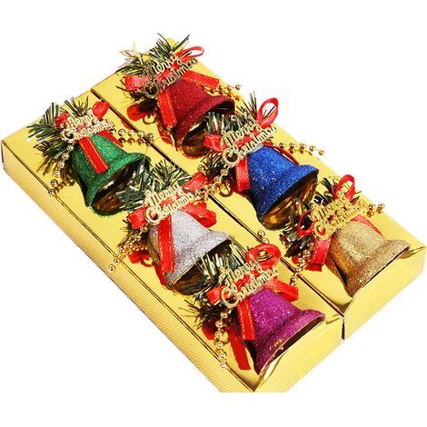 Weitere Weihnachtsdekorationen – 6 bunte Weihnachtsglocken, Weihnachtsglockenanhänger, Weihnachtsbaumglockenanhänger, Heimdekoration. (1/5)