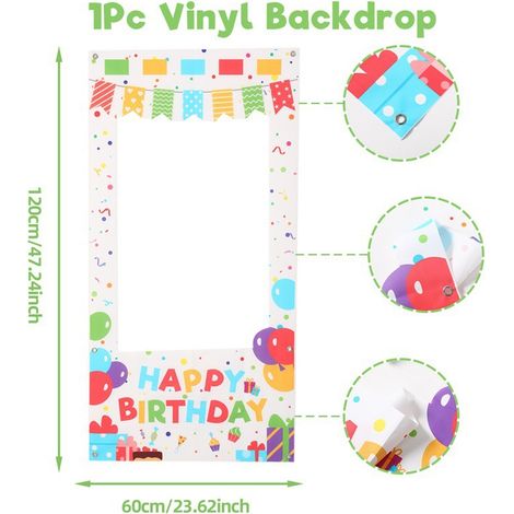Décoration de fête d'anniversaire d'enfant : fond photo à pois colorés en vinyle, motif fanion - 60 x 120 cm