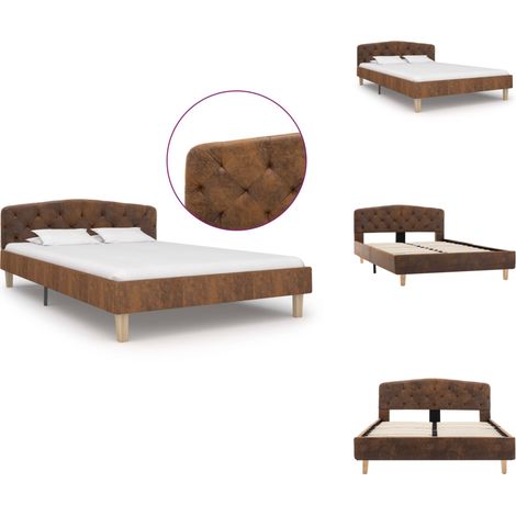 Cadre de lit sans matelas marron similicuir daim 120x200 cm - Cadre De Lit - Lit Double - Lit Moderne - Lit En Cuir - Lit Confortable (1/5)