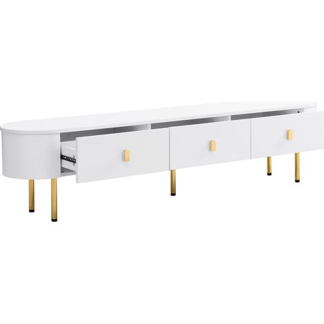 ELVMI TV Lowboard mit 3 Schubladen, Goldfarbenen Griffen und Beinen, Abgerundete Kanten, aus MDF, 174 x 35 x 41 cm, Weiss (1/4)