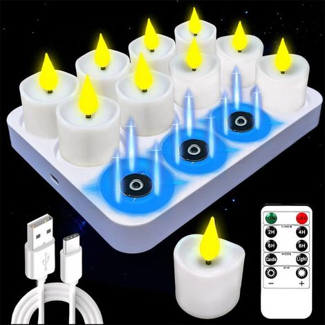 Bougie Électrique LED Rechargeable, Charge Magnétique, Flamme Vacillante Réaliste et Sans Flamme, Télécommande pour Décoration(Télécommande USB-C) (1/5)