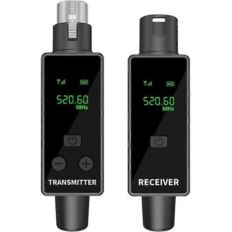 Adaptateur microphone XLR 2,4 GHz, système émetteur-récepteur sans fil pour microphones dynamiques, guitares et tables de mixage audio (1 émetteur, 1 récepteur). (1/5)