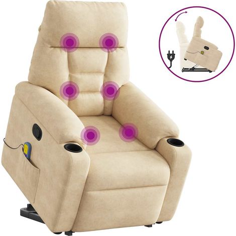 Poltrona Alzapersona Reclinante Massaggiante Crema Microfibra vidaXL (1/5)