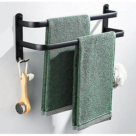 Green Mobility-Porte Serviettes Salle de Bains, Noir Barres Porte Serviettes Mural Adhesif pour Douche et Cuisine, Étanche Barres Porte avec Crochet (Deux tiges 40cm) (1/5)