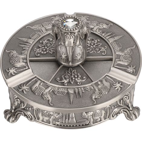 Cendrier rétro en étain antique, support à cendres, motif éléphant, décoration de bureau européaniste. (1/5)