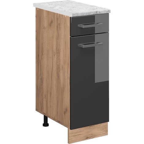 Mobiletto base per cucina R-Line, Antracite lucido, 30 cm PL Marmo, Vicco