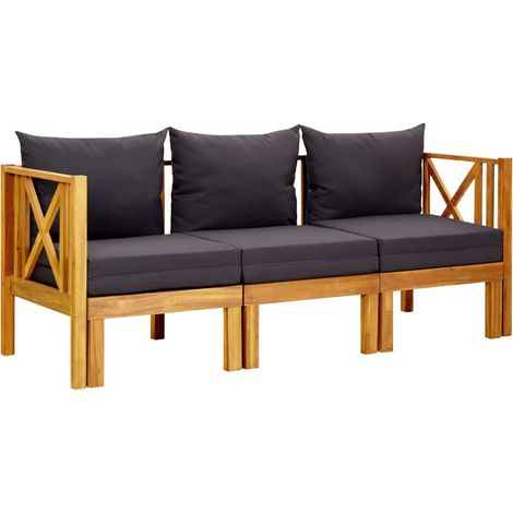 Banc de jardin 3 places et coussins 179cm Bois d'acacia massif 2 (1/5)