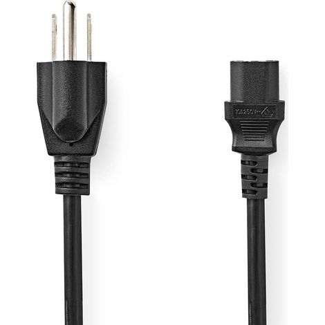 Cable de alimentación EE.UU. Masculino IEC-320-C13 Recto Recto Niquelado 2,00 metros Redondo PVC Negro Etiqueta (1/3)