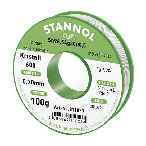 Stannol Kristall 600 alambre de estaño sin plomo plata 100 g 0,7 mm
