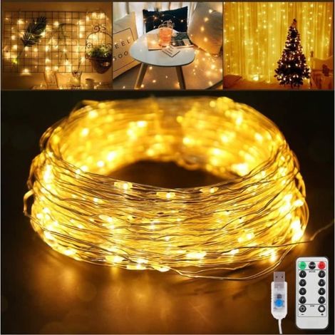 20 m guirlande lumineuse LED, étanche IP68, rechargeable USB, blanc chaud, 200 LED, décoration extérieure et intérieure