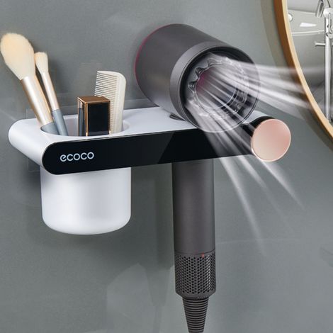 Support pour sèche-cheveux Yikeke pour salle de bain et toilettes, compatible avec le sèche-cheveux Dyson Lazy, grand modèle noir. (1/5)