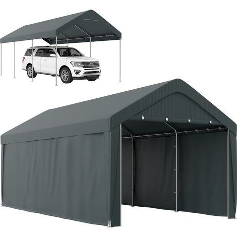 Abri voiture extérieur - Outsunny - parois latérales amovibles, 2 portes zippées enroulables - PE et acier - 3 x 6 m - gris