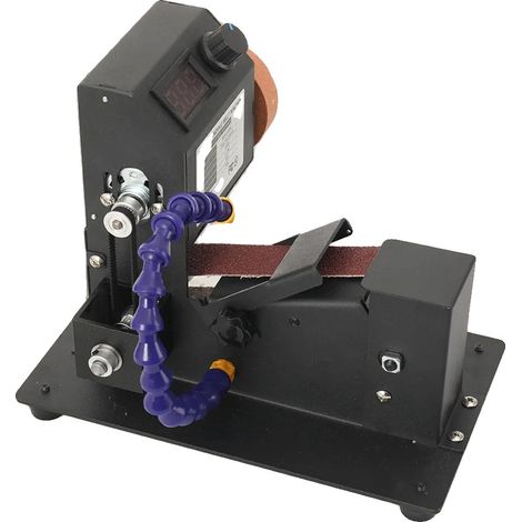 Mini Meuleuse à Bande de Bureau, Puissance de 350W, Plage de Tension de 12V-24V, Réglage de Vitesse Continu, Comprend 10 Bandes, Polyvalente pour le Meulage à Sec et Humide (1/5)