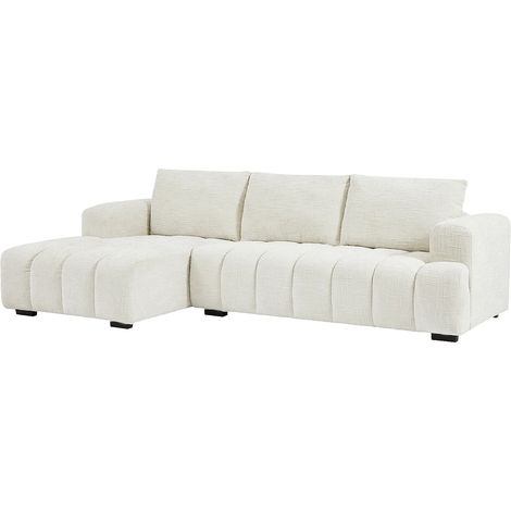 Vente-Unique – Canapé convertible 5 places angle gauche – Tissu texturé beige – Dossier déhoussable – Confort équilibré – Dimensions 276x160cm (1/5)