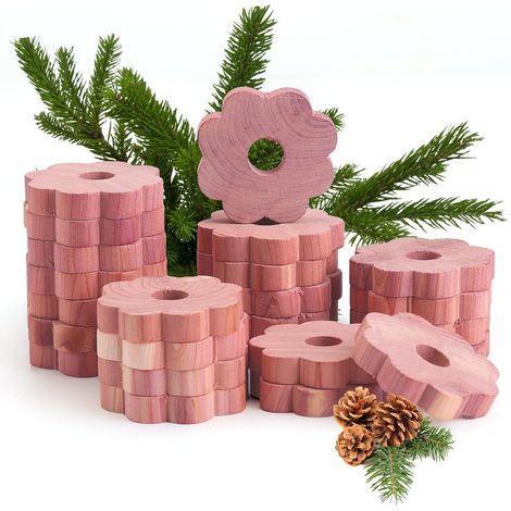 Anneaux En Bois De Cèdre - Protection Naturelle Contre Les Mites - Pour Armoire Tiroir Cintre - Lot De 24 (1/5)