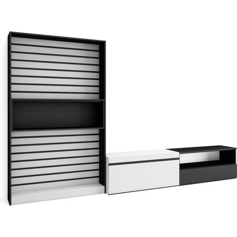 Skraut Home - Muebles de Salón para TV, Conjunto de muebles comedor, 310x186x35cm, Para TV hasta 80", Mueble Televisión, Estilo Moderno, Blanco y negro (1/5)