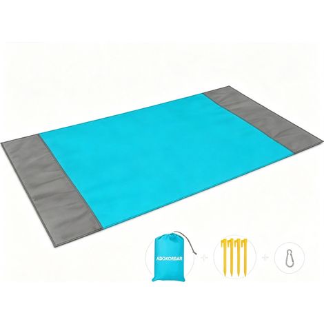 Tapis de plage imperméable 200x210cm – Nylon parachute déperlant – 4 coins de fixation pour plage, pique-nique, camping (1/5)