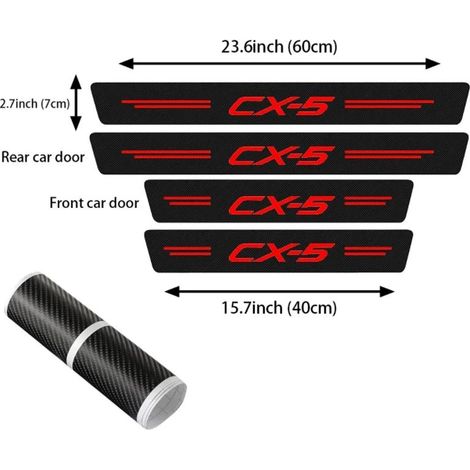 (4 protections de seuil de porte) Autocollants de protection de seuil de porte de voiture en fibre de carbone et cuir pour Mazda CX5,logo,coffre,pare-chocs,protections anti-rayures (1/3)