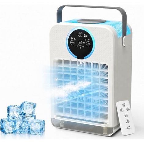 Rafraîchisseur d'air，ventilateur brumisateur avec minuterie de 2 à 8 heures，réservoir d'eau de 700 ml，climatiseur portable，Blanc (1/5)