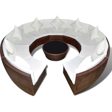 10 Piece Garden Lounge Set with Cushions Poly Rattan Brown vidaXL (1/4)