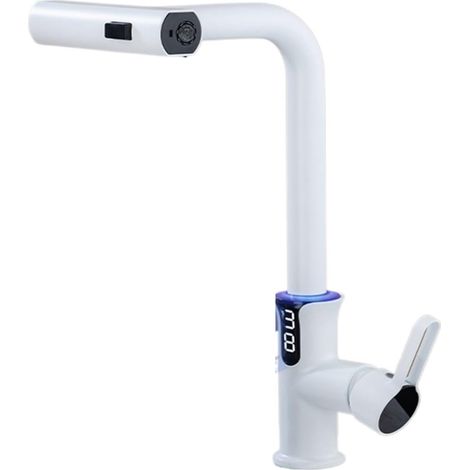Robinet de cuisine Robinet de cuisine et de salle de bains extractible de robinet de lavabo de cascade, affichage numérique de la température de pluie sans batterie en acier inoxydable SUS604(B-White) (1/5)