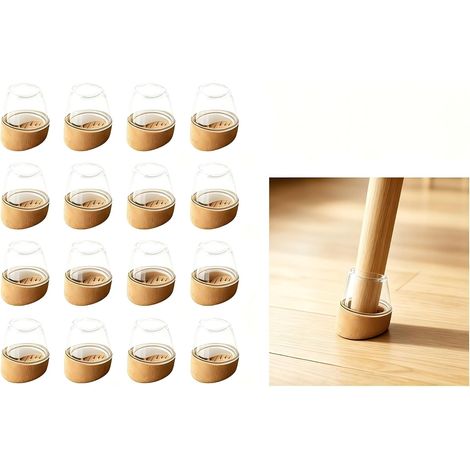 16 Pièces Embouts de Pieds de Chaise en Silicone avec Patins en Feutre, Protections pour Pieds Ronds 20–25 mm, Patins Anti-Rayures et Anti-Bruit pour Parquet, Stratifié et Carrelage (1/5)