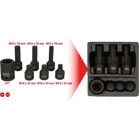 KS Tools 1/2 Spezial-Kraft-Bit-Stecknuss-Satz Vielzahn, 7-tlg. M14-M18