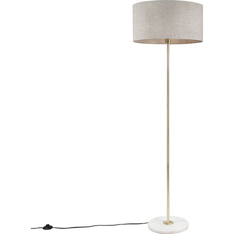 QAZQA Lampada da terra Kaso - Moderno - Tessuto,Acciaio,Marmo - Ottone/Bianco/Grigio - Tondo Max. 1 x Watt