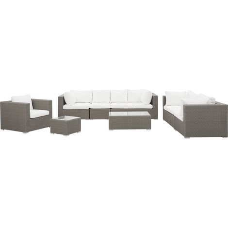 Conjunto de jardín de ratán sintético gris pardo con cojines para 8 personas 5 piezas Maestro II