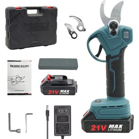 Sécateur électrique sans fil 21 V avec moteur sans balais puissant, écran LCD de coupe de 3 cm de diamètre, 2 batteries de 2000 mAh + lames de rechange, tondeuse de jardin pour branches d'arbres et co (1/4)