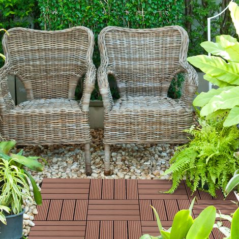 Lot de 11 dalles de jardin piscine 30 x 30 x 2.2 cm dalle clipsable pour jardin. balcon. piscine en HDPE marron clair
