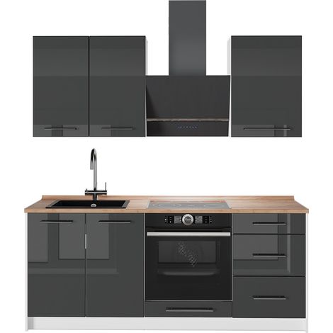 Cucina monoblocco Fame-Line, Antracite lucido/Bianco, 190 cm, PL Rovere, Vicco (1/5)