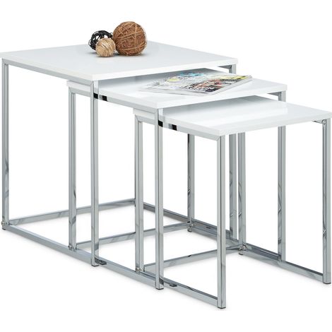 Relaxdays Beistelltische 3er Set, Couchtisch, Holz, Metall, Satztische, modernes Design, HxBxT: ca. 42 x 40 x 40 cm, weiß (1/5)