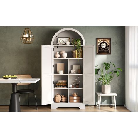 Mueble alto arqueado 170 x 70 x 35 cm de MDF blanco con puertas (1/5)