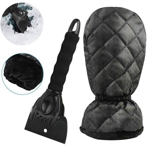 Ice Scraper with Glove, Snow Scraper with Warm Fleece Lining, Snow Scraper Elastic Grip Windshield Scraper for Ice, Snow(Black) (1/5)